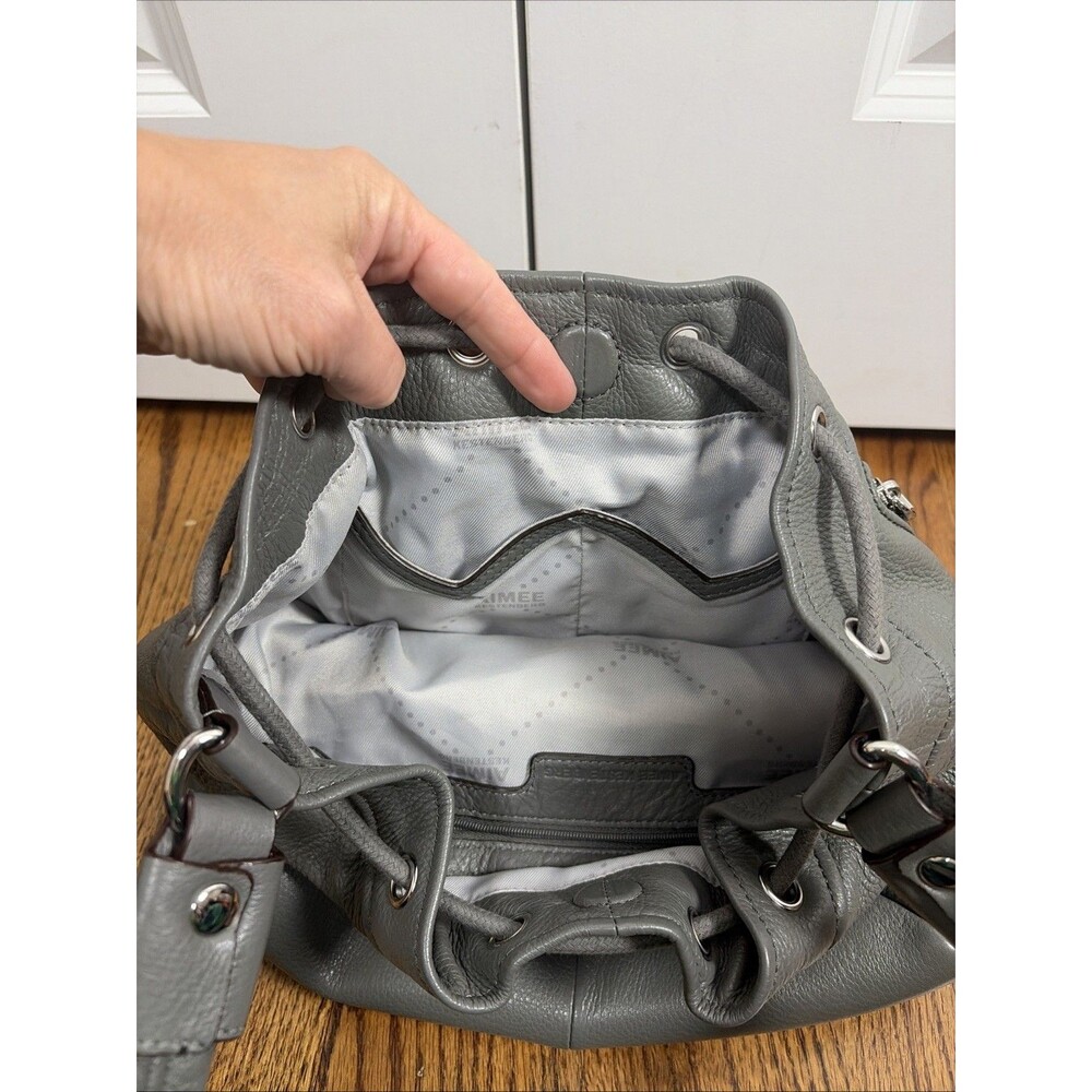 Aimee Kestenberg Gray Leather Bucket Hobo Drawstring Bag / Purse Silver Hardware - Picture 6 of 8